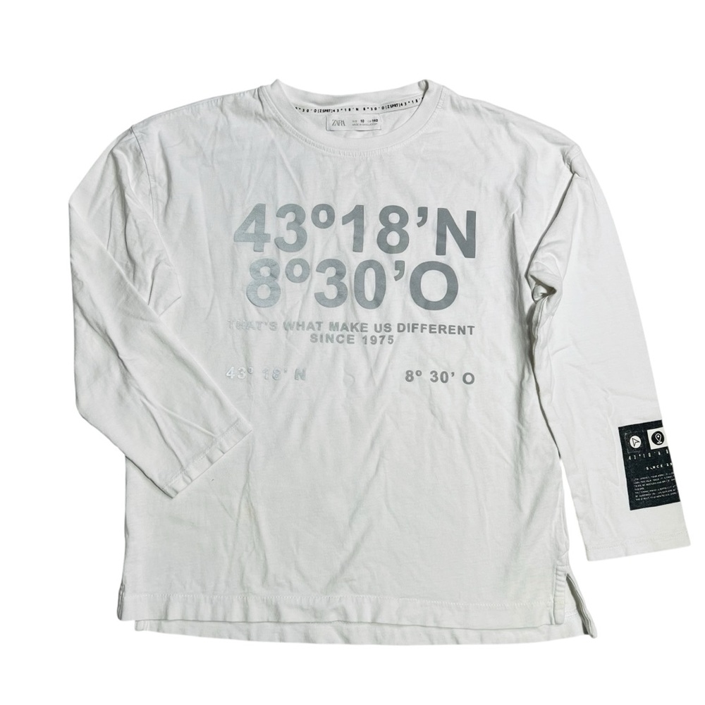 Zara White Long Sleeve Shirt with Coordinates Print